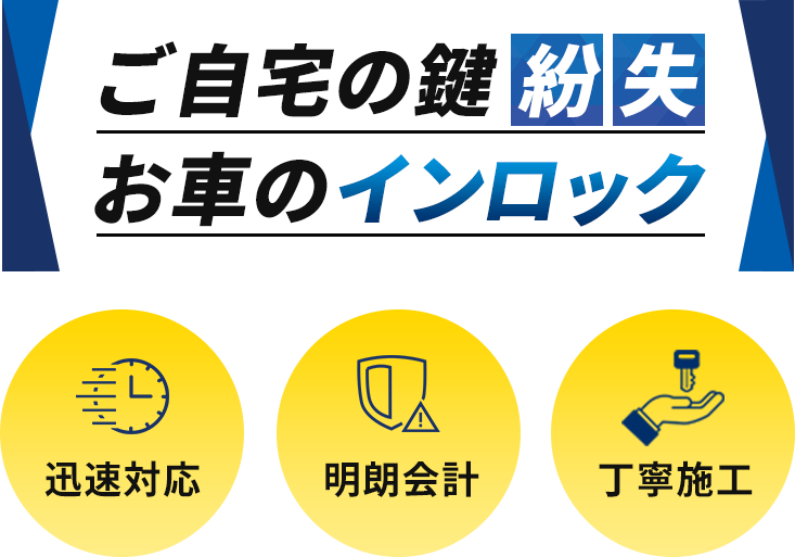 ご自宅の鍵紛失,お車のインロック,迅速対応,明朗会系,丁寧施工